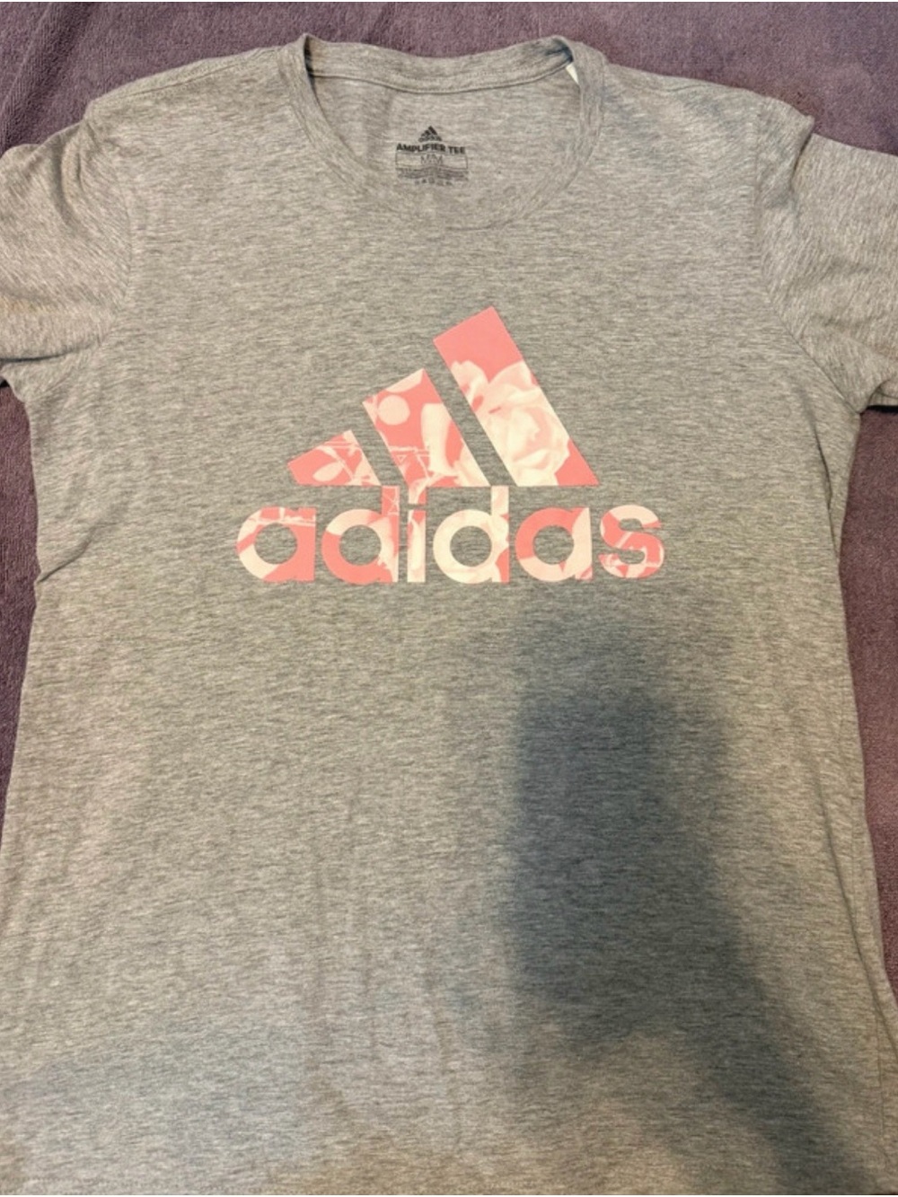 Adidas Women’s Gray Tee with Pink Floral Logo